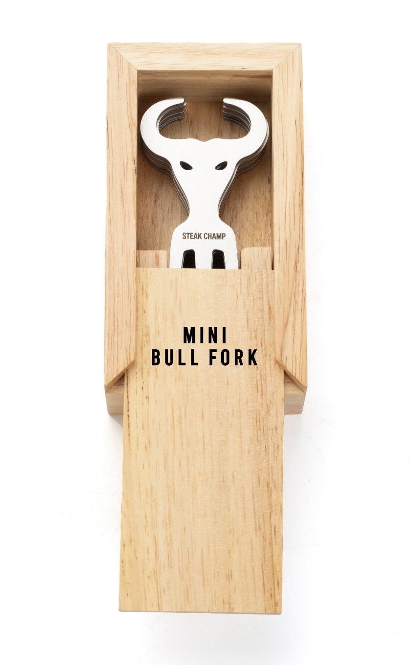 STEAK CHAMP 10er Mini Bull Fork in Holzbox