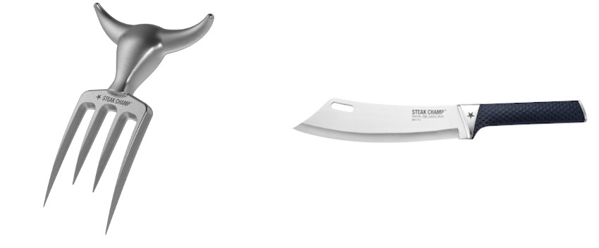 STEAK CHAMP Set Chefs Knife plus Bull Fork