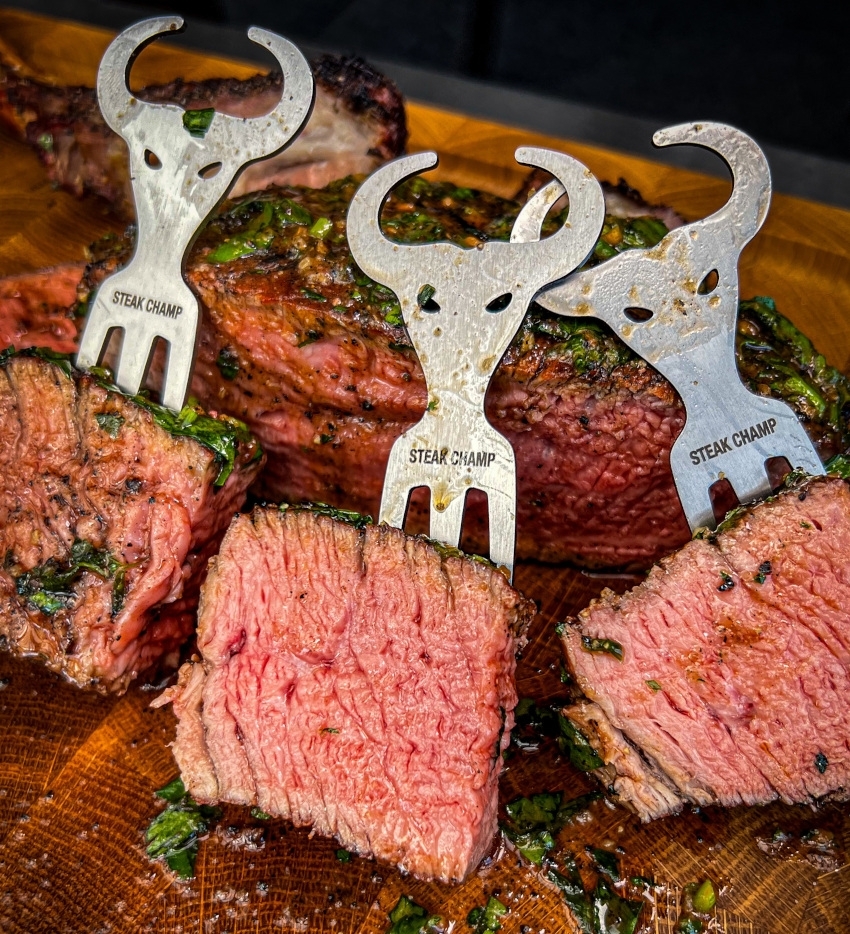 STEAK CHAMP 10er Mini Bull Fork in Holzbox