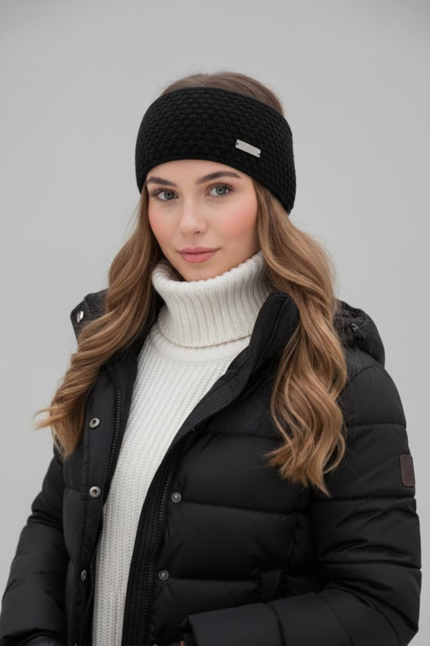 EISGLUT Damen Stirnband Minal Merino - schwarz