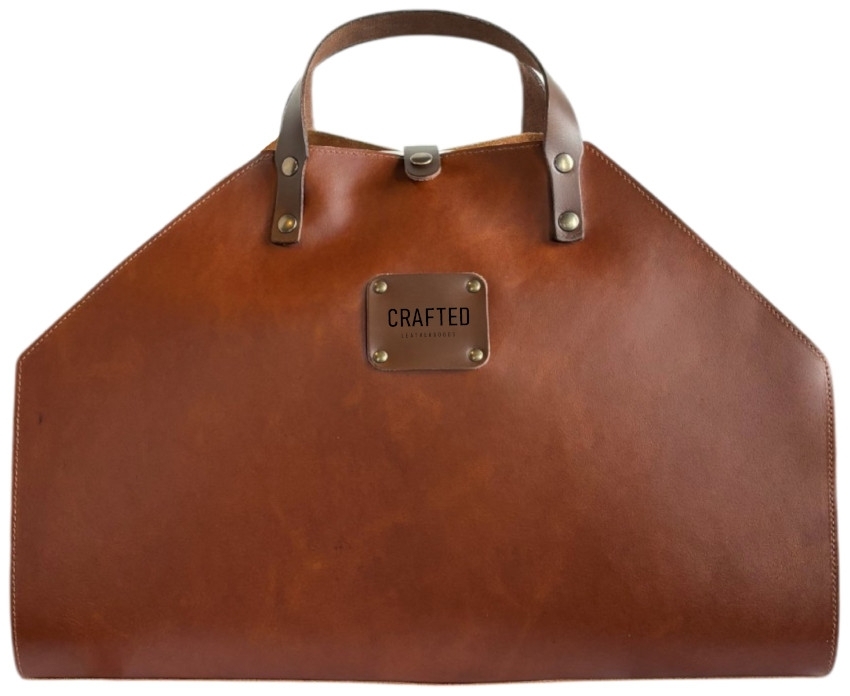 CRAFTED Leder Holz Tasche Cognac